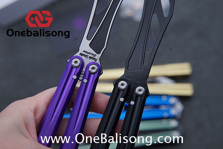 Purple Smoke The Tiger Balisong 7075 Aluminum Alloy Handle 440c Stainless Steel Trainer Blade Bushing