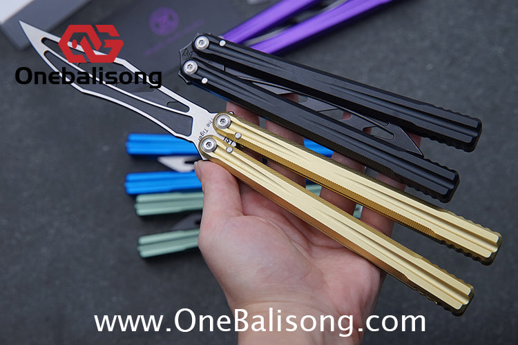 Purple Smoke The Tiger Balisong 7075 Aluminum Alloy Handle 440c Stainless Steel Trainer Blade Bushing