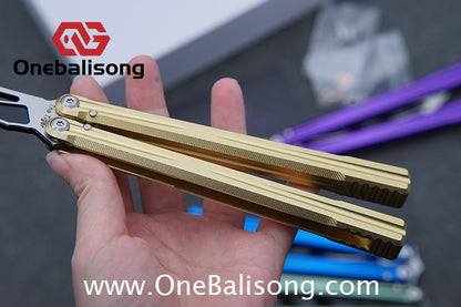 TITAN  & Purple Smoke The Tiger V2 Balisong 7075 Aluminum Alloy Handle 440c Stainless Steel Trainer Blade Bushing