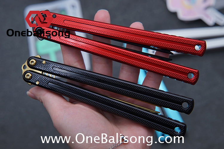 ARMED SHARK Glide Kraken Version Balisong clone Damascus fake blade/Trainer Seven series aluminum alloy handle stainless steel  blade Bushings