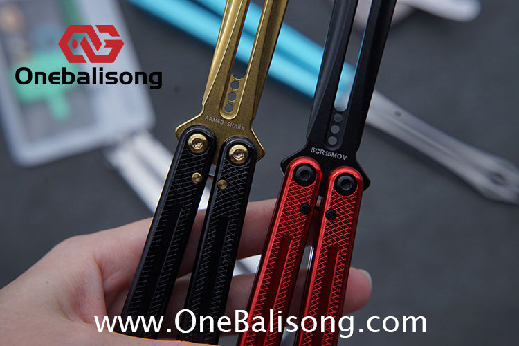 ARMED SHARK Glide Kraken Version Balisong clone Damascus fake blade/Trainer Seven series aluminum alloy handle stainless steel  blade Bushings