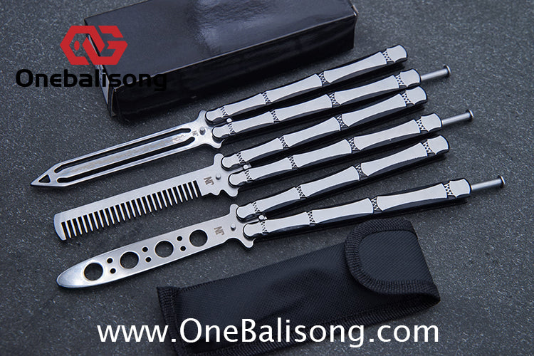 Bamboo Joint Balisong Black and brushed dual color bamboo handle with mortise and tenon structure Handle Stainless steel Blade