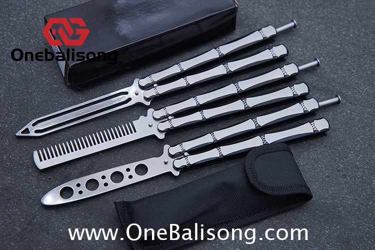 Bamboo Joint Balisong Black and brushed dual color bamboo handle with mortise and tenon structure Handle Stainless steel Blade