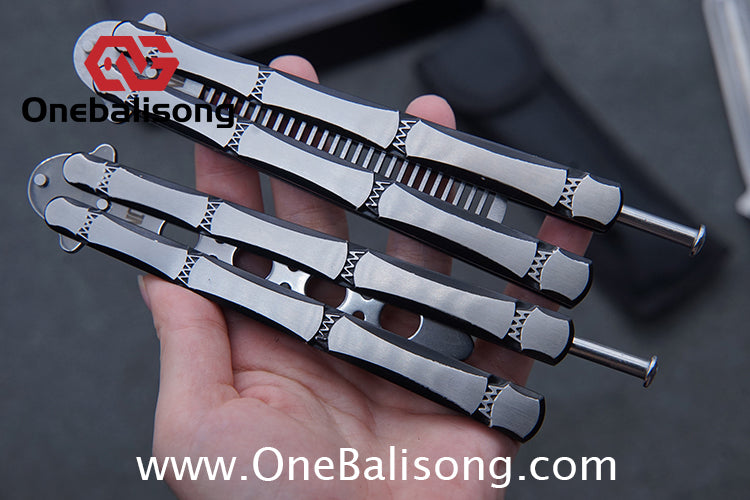 Bamboo Joint Balisong Black and brushed dual color bamboo handle with mortise and tenon structure Handle Stainless steel Blade