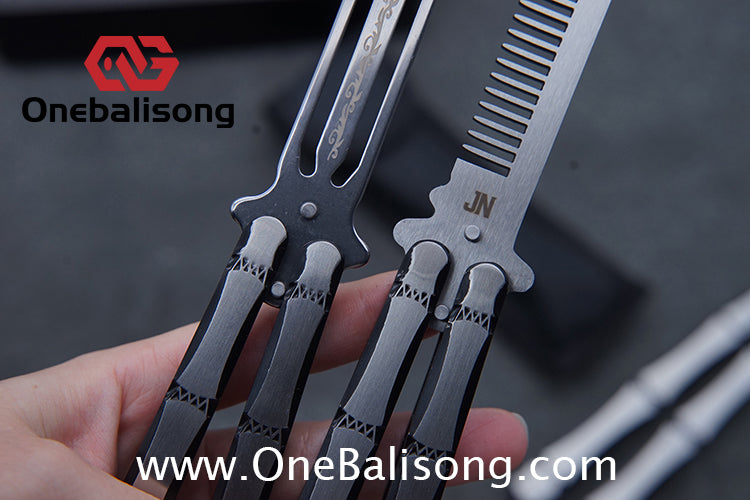 Bamboo Joint Balisong Black and brushed dual color bamboo handle with mortise and tenon structure Handle Stainless steel Blade