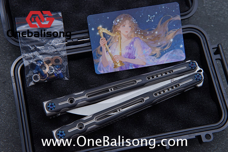 Log & Asgard Titanium Lyra Balisong Titanium Alloy Handle G10 paster Stainless Steel Fake Blade Sandwich Structure Bushing
