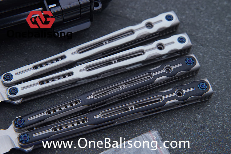 Log & Asgard Titanium Lyra Balisong Titanium Alloy Handle G10 paster Stainless Steel Fake Blade Sandwich Structure Bushing