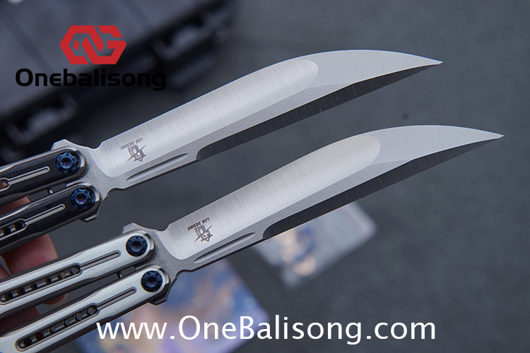 Log & Asgard Titanium Lyra Balisong Titanium Alloy Handle G10 paster Stainless Steel Fake Blade Sandwich Structure Bushing