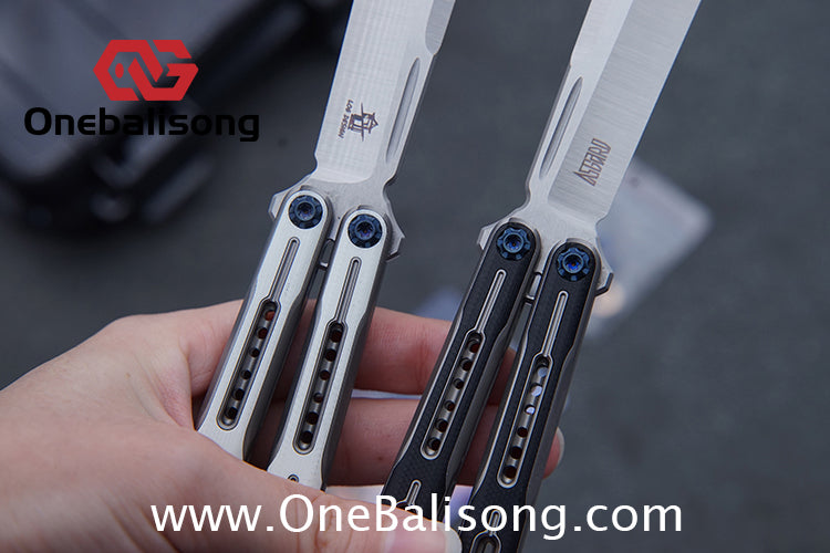 Log & Asgard Titanium Lyra Balisong Titanium Alloy Handle G10 paster Stainless Steel Fake Blade Sandwich Structure Bushing