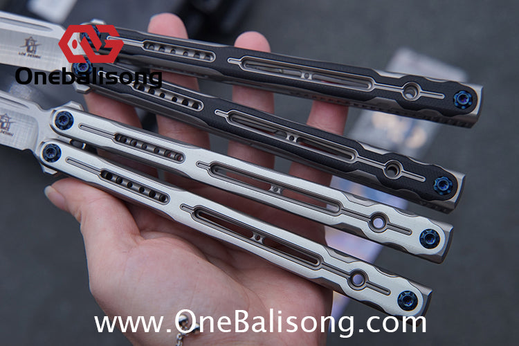 Log & Asgard Titanium Lyra Balisong Titanium Alloy Handle G10 paster Stainless Steel Fake Blade Sandwich Structure Bushing
