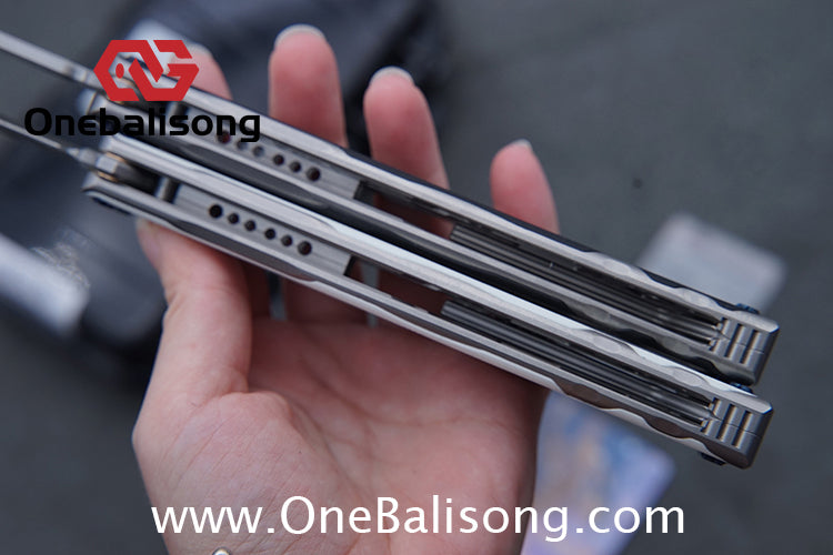 Log & Asgard Titanium Lyra Balisong Titanium Alloy Handle G10 paster Stainless Steel Fake Blade Sandwich Structure Bushing