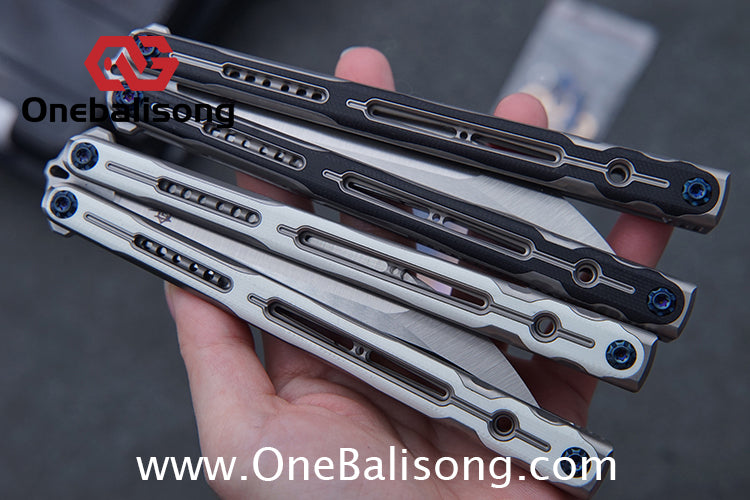 Log & Asgard Titanium Lyra Balisong Titanium Alloy Handle G10 paster Stainless Steel Fake Blade Sandwich Structure Bushing