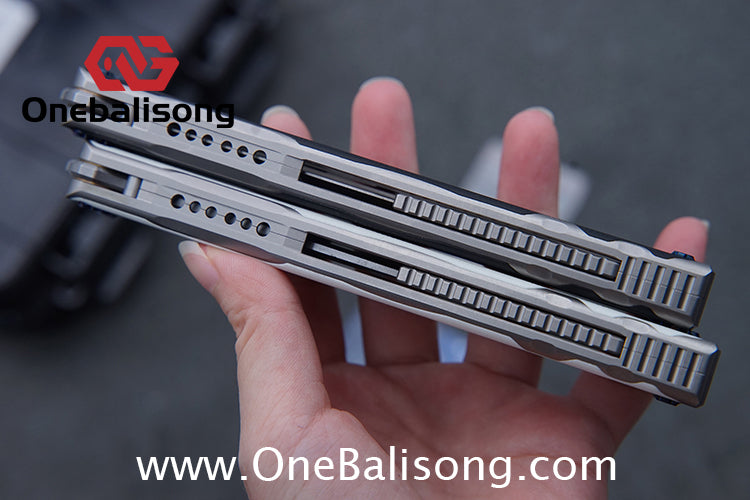 Log & Asgard Titanium Lyra Balisong Titanium Alloy Handle G10 paster Stainless Steel Fake Blade Sandwich Structure Bushing