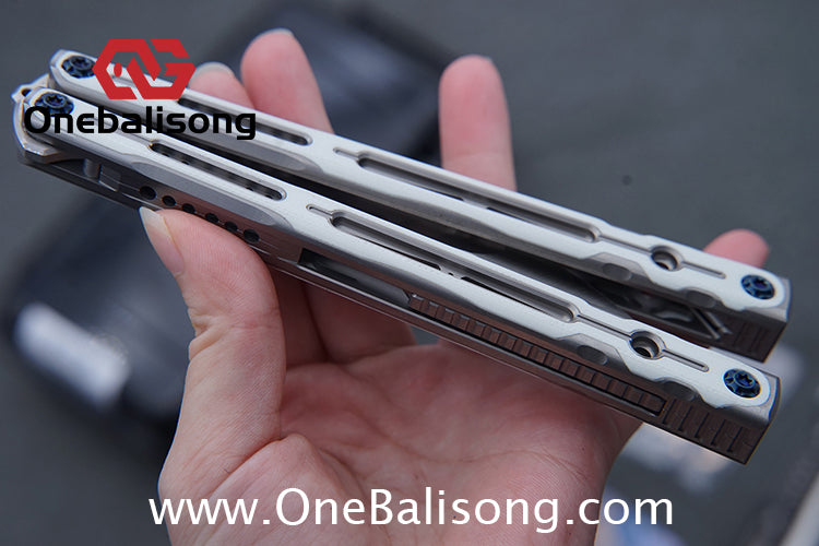 Log & Asgard Titanium Lyra Balisong Titanium Alloy Handle G10 paster Stainless Steel Fake Blade Sandwich Structure Bushing