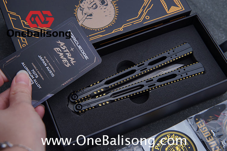 PORCUEDGC Star Eaves-Ling Xi Original Balisong Aluminum Alloy Handle Stainless Steel Blade Bushing