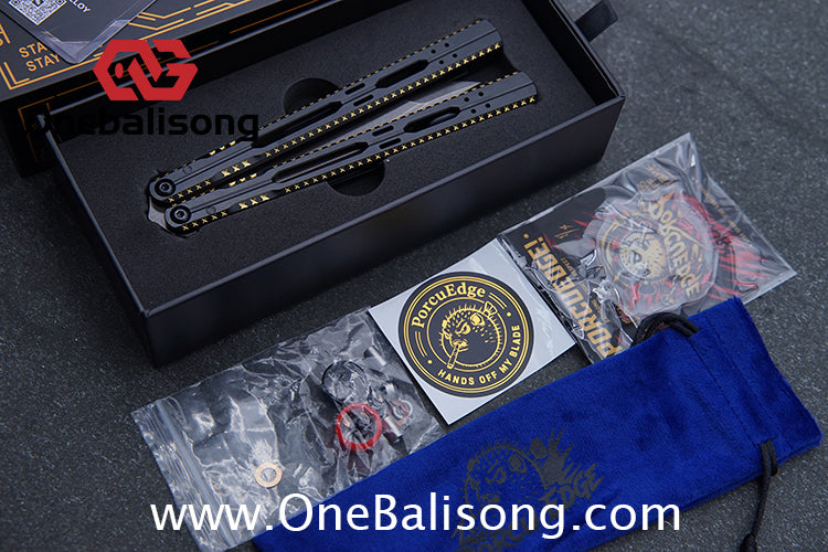 PORCUEDGC Star Eaves-Ling Xi Original Balisong Aluminum Alloy Handle Stainless Steel Blade Bushing