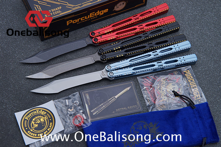 PORCUEDGC Star Eaves-Ling Xi Original Balisong Aluminum Alloy Handle Stainless Steel Blade Bushing