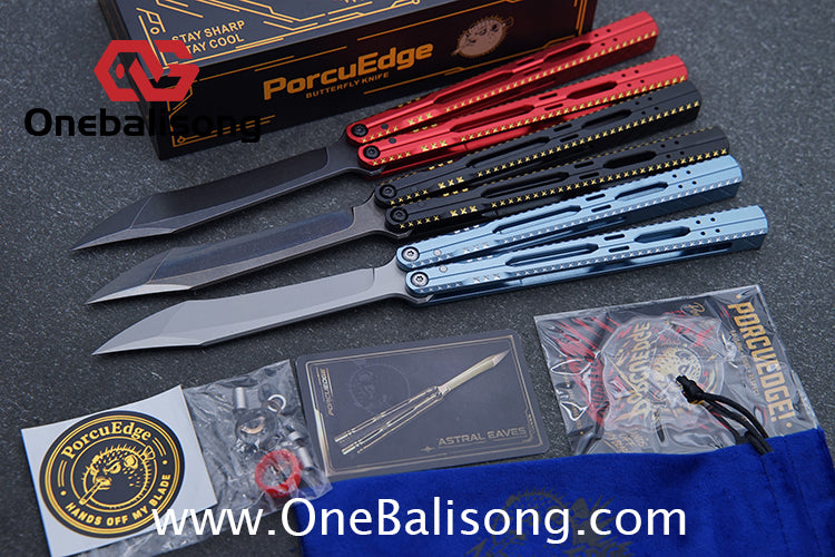 PORCUEDGC Star Eaves-Ling Xi Original Balisong Aluminum Alloy Handle Stainless Steel Blade Bushing
