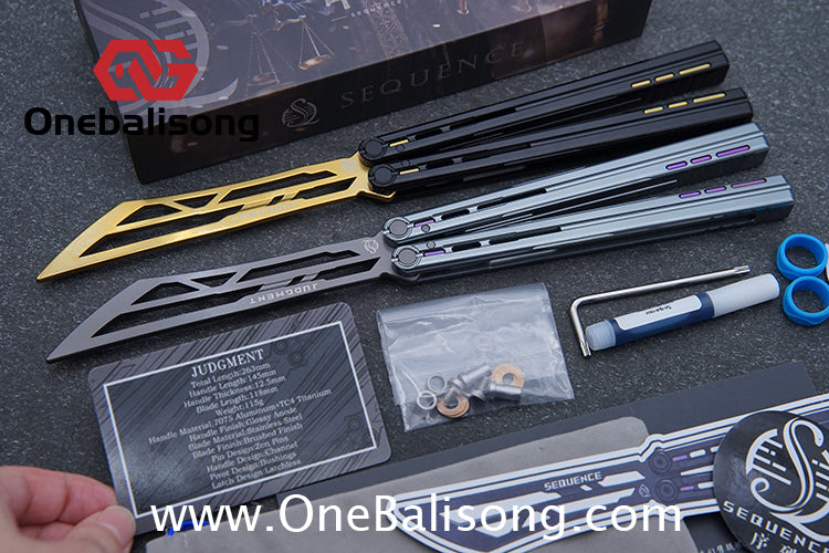 Sequence Judgment Original Balisong 7075 Aluminum+TC4 Titanium Handle Stainless steel Blade