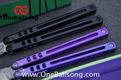 Armed Shark Titanium Madko Balisong Clone TC4 Titanium Handle Stainless Steel Trainer/Damascus Fake Blade