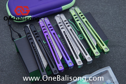 Armed Shark Titanium Madko Balisong Clone TC4 Titanium Handle Stainless Steel Trainer/Damascus Fake Blade