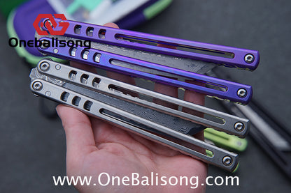 Armed Shark Titanium Madko Balisong Clone TC4 Titanium Handle Stainless Steel Trainer/Damascus Fake Blade