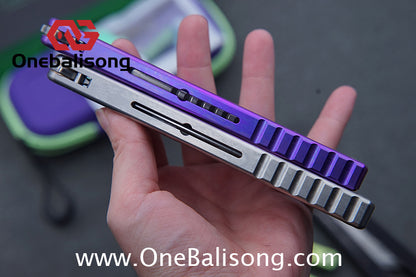 Armed Shark Titanium Madko Balisong Clone TC4 Titanium Handle Stainless Steel Trainer/Damascus Fake Blade