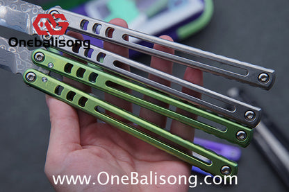 Armed Shark Titanium Madko Balisong Clone TC4 Titanium Handle Stainless Steel Trainer/Damascus Fake Blade
