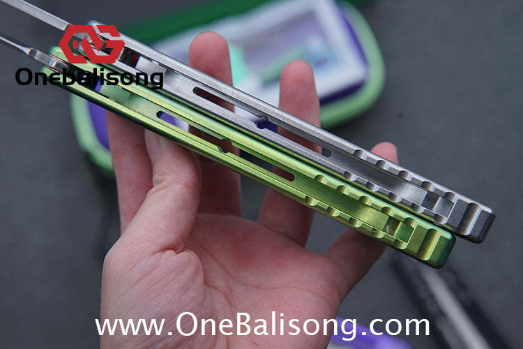 Armed Shark Titanium Madko Balisong Clone TC4 Titanium Handle Stainless Steel Trainer/Damascus Fake Blade