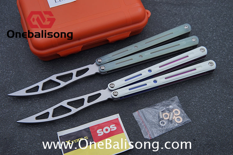 LDX Lnitiate Original Balisong Titanium Alloy+ G10 Patch Handle Stainles Steel Blade Trainer Bushing