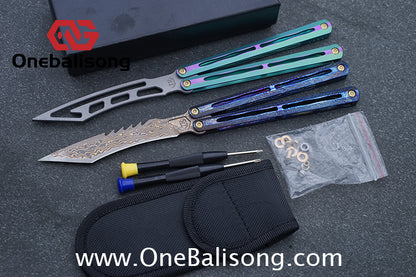 Theone Tyrannosaurus Rex Balisong Titanium Alloy Handle Stainless Steel Blade One-piece structure Bushing