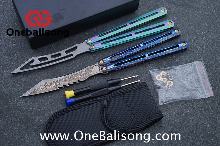 Theone Tyrannosaurus Rex Balisong Titanium Alloy Handle Stainless Steel Blade One-piece structure Bushing