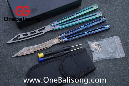 Theone Tyrannosaurus Rex Balisong Titanium Alloy Handle Stainless Steel Blade One-piece structure Bushing
