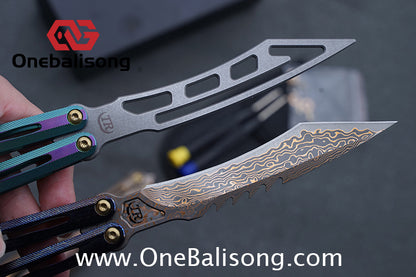 Theone Tyrannosaurus Rex Balisong Titanium Alloy Handle Stainless Steel Blade One-piece structure Bushing