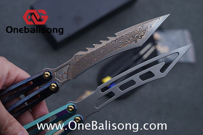 Theone Tyrannosaurus Rex Balisong Titanium Alloy Handle Stainless Steel Blade One-piece structure Bushing