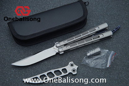 Roar Smallpox Mini Balisong Titanium Alloy Sandwich Handle Stainless Steel 14c28n Blade Bearing Structure
