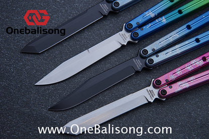 Blue River Kraken Laser Pattern Bilateral Groove Glossy Laser Pattern 7075 Aluminum Handle Black Steel Screws Balisong Stainless Steel Blade  Clone Bushing