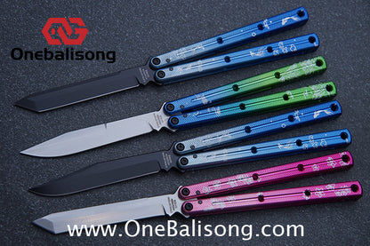 Blue River Kraken Laser Pattern Bilateral Groove Glossy Laser Pattern 7075 Aluminum Handle Black Steel Screws Balisong Stainless Steel Blade  Clone Bushing