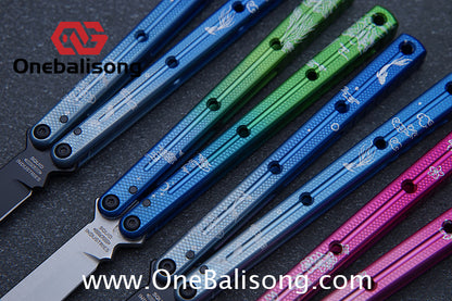 Blue River Kraken Laser Pattern Bilateral Groove Glossy Laser Pattern 7075 Aluminum Handle Black Steel Screws Balisong Stainless Steel Blade  Clone Bushing