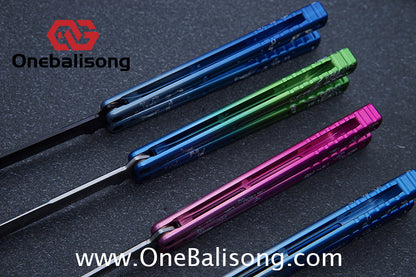 Blue River Kraken Laser Pattern Bilateral Groove Glossy Laser Pattern 7075 Aluminum Handle Black Steel Screws Balisong Stainless Steel Blade  Clone Bushing