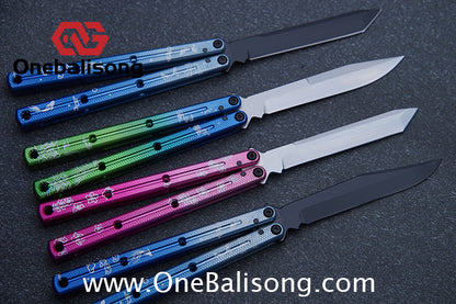 Blue River Kraken Laser Pattern Bilateral Groove Glossy Laser Pattern 7075 Aluminum Handle Black Steel Screws Balisong Stainless Steel Blade  Clone Bushing