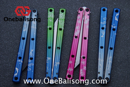 Blue River Kraken Laser Pattern Bilateral Groove Glossy Laser Pattern 7075 Aluminum Handle Black Steel Screws Balisong Stainless Steel Blade  Clone Bushing