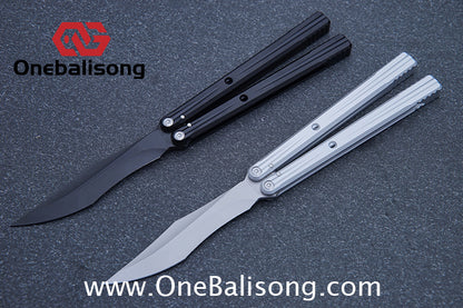 TITAN  & Purple Smoke The Tiger V2 Balisong 7075 Aluminum Alloy Handle 440c Stainless Steel Trainer Blade Bushing