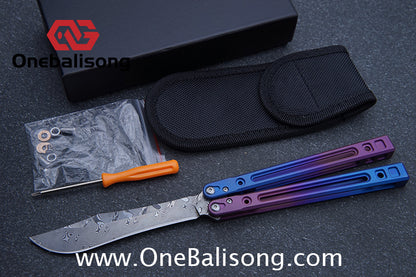 Theone Arctic Fox Balisong Titanium Alloy Handle Stainless Steel Blade Bushing