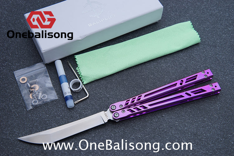 Baliplus Titanium BB Barebones Balisong Clone Titanium Alloy Sandwich Handle VG10 Blade Bushing