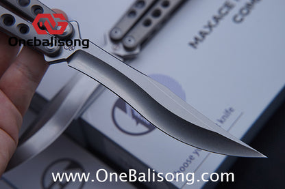 Maxace Snowy Owl Balisong Titanium TC4 Handle Bailu M390 Blade Imported Carbon Horse Patch Bushing