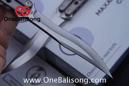 Maxace Snowy Owl Balisong Titanium TC4 Handle Bailu M390 Blade Imported Carbon Horse Patch Bushing