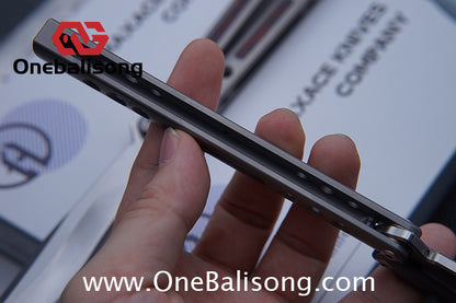 Maxace Snowy Owl Balisong Titanium TC4 Handle Bailu M390 Blade Imported Carbon Horse Patch Bushing
