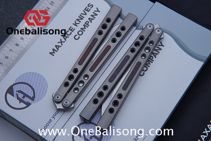 Maxace Snowy Owl Balisong Titanium TC4 Handle Bailu M390 Blade Imported Carbon Horse Patch Bushing