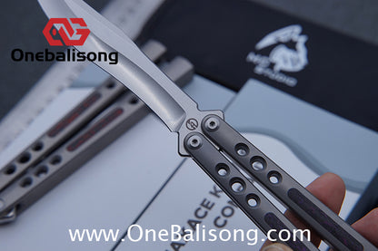 Maxace Snowy Owl Balisong Titanium TC4 Handle Bailu M390 Blade Imported Carbon Horse Patch Bushing